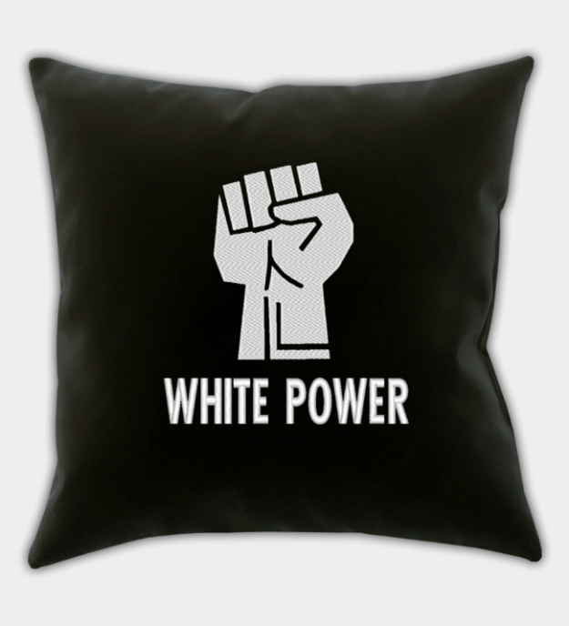 White Power Embroidered Throw Pillow Cover