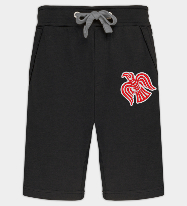 Viking Raven Motif Embroidered Bermuda Shorts