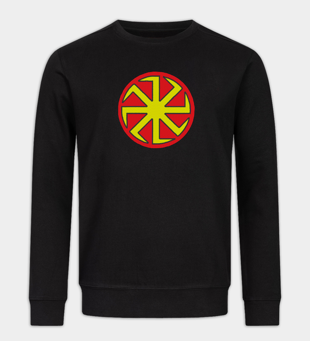Kolovrat Swastika Embroidered Crew Neck Sweatshirt Kolovrat Swastika Embroidered Crew Neck Sweatshirt