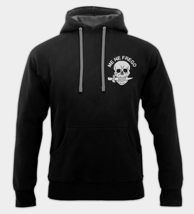 Me Ne Frego Fascist Skull Embroidered Hooded Sweatshirt