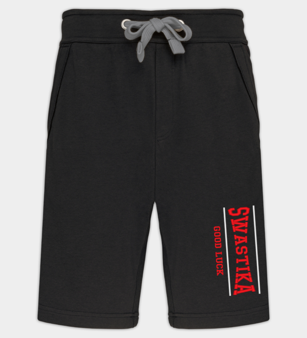 Swastika Good Luck Embroidered Bermuda Shorts