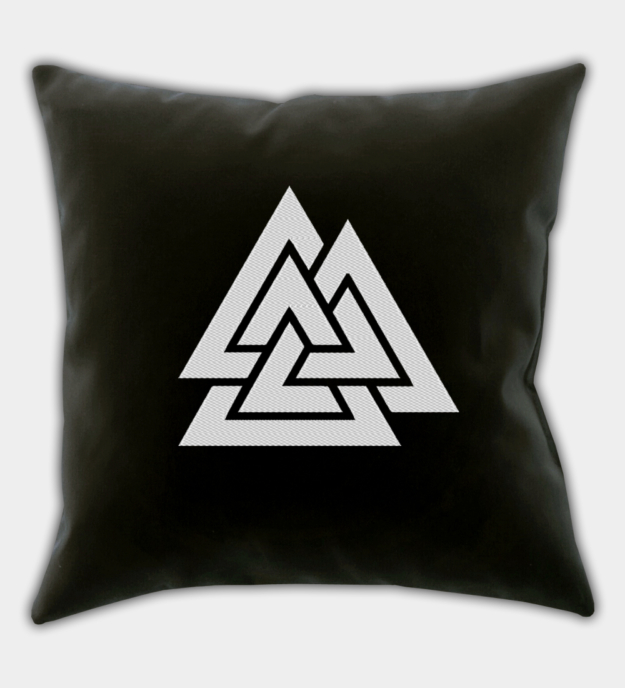 Valknut Embroidered Black Throw Pillow cover
