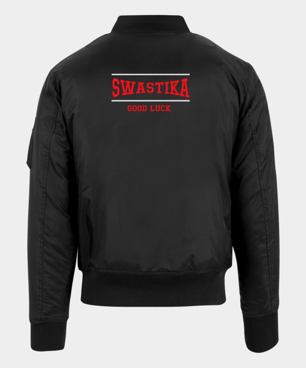 Swastika Good Luck Embroidered Bomber Jacket