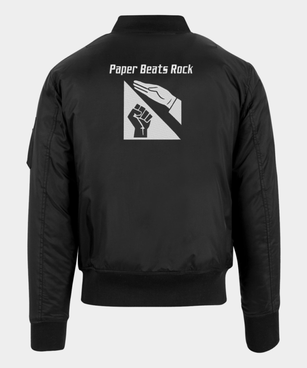 Anti-BLM Paper Beats Rock Embroidered Bomber Jacket