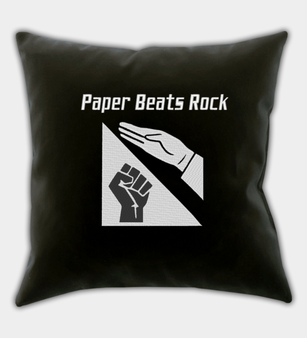 Paper Beats Rock Embroidered Black Throw Pillow Cover