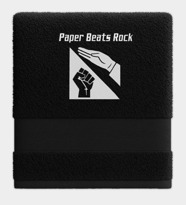 Paper Beats Rock Embroidered Black Towel