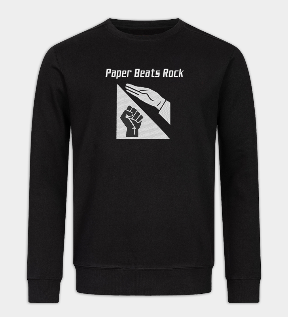 Paper Beats Rock Embroidered Crew Neck Sweatshirt Paper Beats Rock Embroidered Crew Neck Sweatshirt