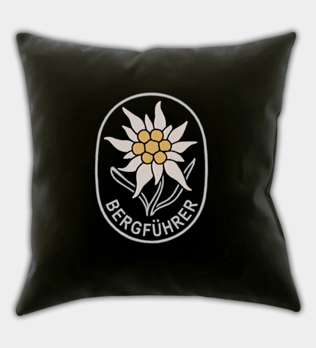 SS Bergführer Embroidered Black Throw Pillow Cover