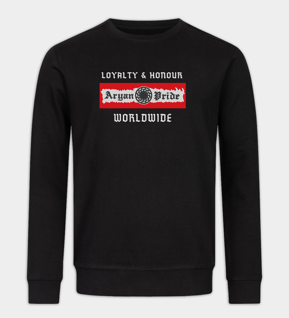 Aryan Pride Worldwide Embroidered Crew Neck Sweatshirt Aryan Pride Worldwide Embroidered Crew Neck Sweatshirt