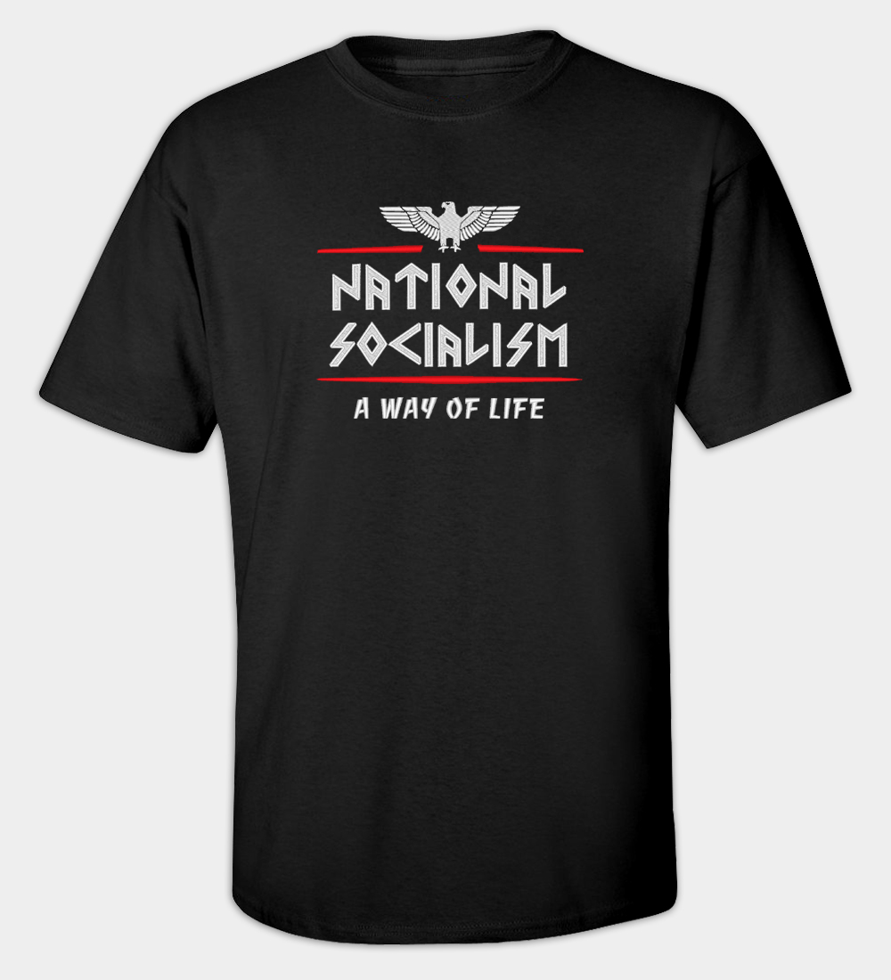 National Socialism Embroidered Crew Neck T-Shirt National Socialism Embroidered Crew Neck T-Shirt