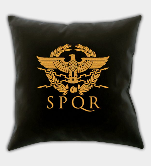 SPQR Embroidered Black Throw Pillow Cover