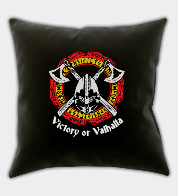 Victory or Valhalla Embroidered Black Throw Pillow Cover