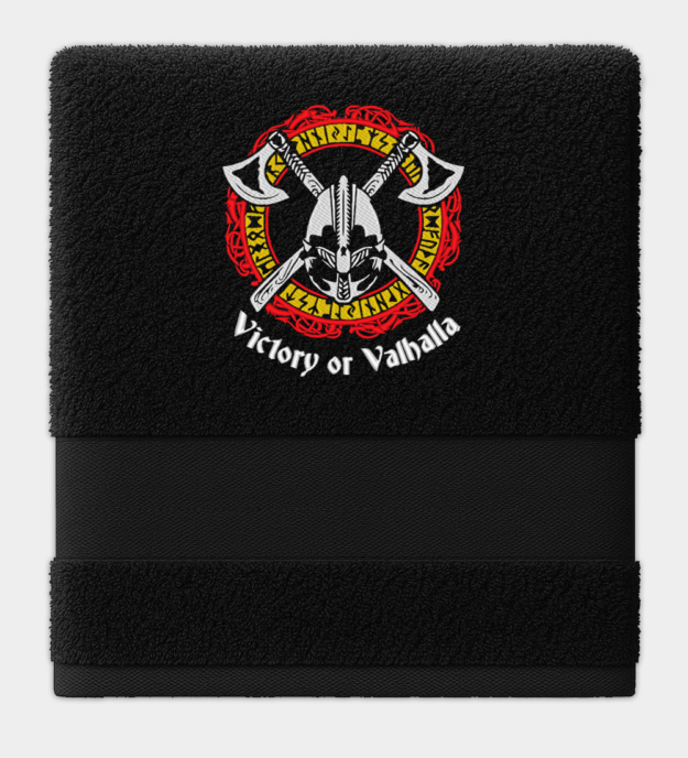 Victory or Valhalla Embroidered Black Towel