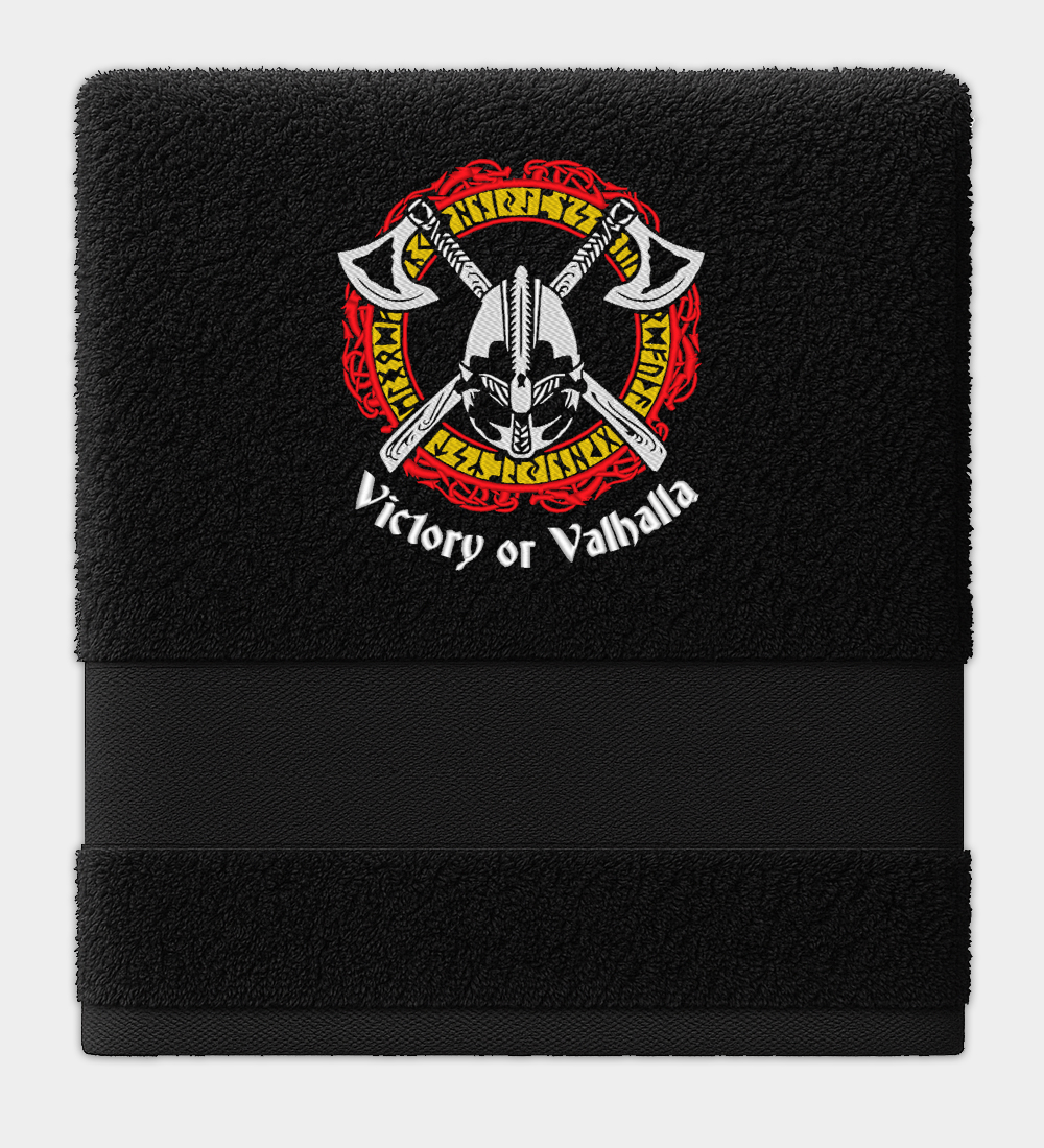 Victory or Valhalla Embroidered Black Towel Victory or Valhalla Embroidered Black Towel